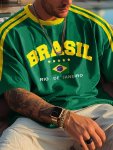 Brazilian Style Casual Short Sleeve T-Shirt With Digital Print Round Neck And Alphabet Pattern Suitable For Summer Outdoor Activ