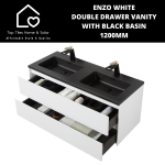 Enzo White Double Drawer Vanity With Black Basin - 1200MM