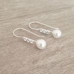 Annabella 925 Sterling Silver Crystal Pearl Dangle Earrings Size: 6X15MM