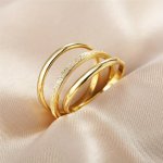 3PCS Fashion Women's Stacking Rings Set Triple-layered Design Golden Stainless Steel Engagement Wedding Jewelry Gift