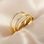 3pcs Fashion Women's Stacking Rings Set Triple-Layered Design Golden Stainless Steel Engagement Wedding Jewelry Gift