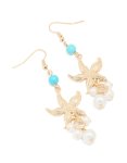 Goldair Gold Starfish Pearl Blue Diamante Earrings
