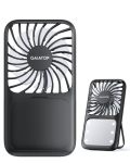 Gaiatop Portable Handheld Fan 3 Speed LED Makeup Mirror With Light Folding Stand For Desktop Rechargeable MINI Personal Fans Sma