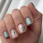 Elegant 24pcs Short Square Press-On Nails Set - Pink & Green With Botanical Design Glossy Finish Perfect For Hands & Feet Care