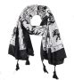 Lady's Cotton/linen Scarf With Various Patterns - Black/white