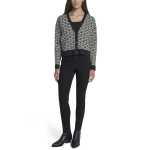 Logo Jacquard Long Sleeve V-neck Cardigan -black beige