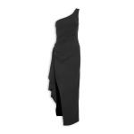 Black One Shoulder Pleat Maxi Dress