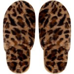 Clicks Leopard Fluffy Slippers Chocolate