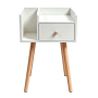 White Side Storage Drawer Nightstand With Wood Legs