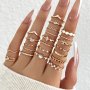 23pcs/Set Simple Plain Circle Stacking Ring Rhinestone Moon Star White Drip Oil Ring Geometric Wave Multi-piece Rings