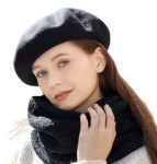 Inogih Wool Blend French Beret Hat For Women Solid Beanie Cap Stretchable Winter Warm Beret
