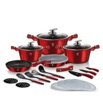 Haus 22 Piece Cookware Set With Removable Handle Metallic Line Burgundy Edition