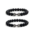 Norlso Black Dumbbell Bracelet For Men Gym Bros Bracelet Volcanic Lava Stone Adjustable Natural Stone Beads Bracelet Fitness Bar