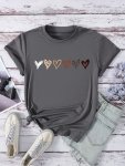 Heart Print T-Shirt Casual Short Sleeve Crew Neck Top For Spring & Summer Women's Clothing