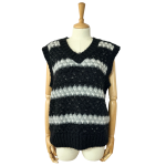 Striped Vneck Sleeveless Knitted Jersey - S