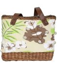 Fino Straw /canvas Bag With Faux Leather Handles And Front Beading Pattern