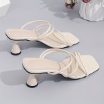 Women's Solid Color High Heel Sandals Fashion Square Open Toe Dress Pumps Stylish Slip On Heels