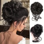 Chic Messy Bun Hairpiece For Women - Synthetic Curly Wavy Scrunchie With Elastic Band Versatile & Stylish