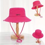Chic Metallic Letter Embellished Bucket Hat For Women - Sun Protection Lightweight Cotton Fisherman Cap With Adjustable Strap Fo