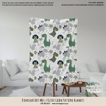 Personalised Fleece Blanket Dinosaur Boy Mos Olive Green Pattern Blanket