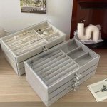 Guangmeisi Luxury Velvet Jewelry Organizer - Triple Layer Dust-proof With Drawers For Earrings & Rings Polished Finish Home Deco