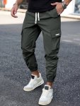 Men's Casual Cargo Pants With Large Pockets - Solid Color Drawstring Waist Perfect For Spring fall Outdoor Activities