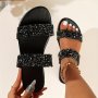 Women's Summer Slides Sparkly Rhinestone Embellished Flat Open Toe Slip On Shoes Casual Beach Outdoor Slide Sandals