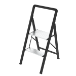 Folding STEP LADDER Steel & Aluminium 2 Steps Black silver