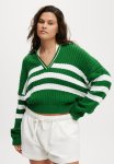 Cotton On Coco Cotton Long Sleeve Polo - Emerald Isle Stripe