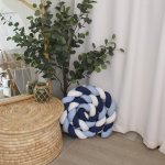 Cot Bumper Braided 3 Strand Navy Light Blue And White
