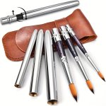 Travel Watercolor Brushes Round Extra Long Synthetic Sable Pocket Paint Brushes With Protective Case Handle Perfect For Watercol