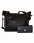 Fino Faux Leather Shoulder Bag & Purse Set- Black