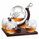 Whiskey Decanter Globe Set For Men With 4 Glasses Bourbon Rum Scotch Crystal Clear Decanter Sets - Whiskey Gifts For Men Dad Him