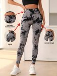 Women's High-waist Tie-dye Yoga Leggings Tummy Control Breathable & Stretchy Fabric Full-length And Compression Fit For Fitness 