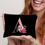 Chic Floral & Letter Print Cosmetic Bag - Durable Polyester Zip Closure Perfect For Travel & Daily Use