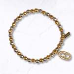 Diamante Charm Beaded Bracelet - Gold Free