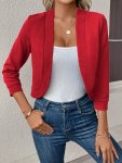 Solid Color Open Front Blazer Elegant Long Sleeve Blazer For Office & Work Women's Clothing