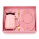 Luxury Pink Ceramic Coffee Mug Gift Set With Matching Lid Gold Spoon & Electric Cup Warmer