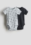 2-PACK Short-sleeved Bodysuits - Light Blue Dinosaurs