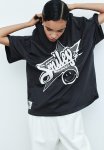 Oversized Printed T-Shirt - Dark Grey Smiley