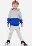 Printed Joggers - Grey Marl block-coloured