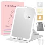 15X Travel Makeup Mirror With Lights Rechargeable Portable 1X Vanity Mirror With 15X Magnifying Mirror Folding Lighted Cosmetic