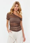 Asymmetrical Knitted Blouse - Brown