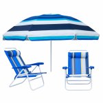 Beach Umbrella And Chair Combo: 2.56M Pattern Beach Umbrella & 7-LEVEL Aluminium Recliner Chair