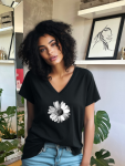 Wild Flower Oversized Tee - Black - Large