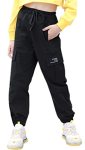 Sangtree Women's Cargo Pants Waist Drawstring Tapered Elastic Jogger Pants With Pockets For Women Black XL