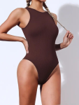 Ribbed Sleeveless Bodysuit - Chocolate - Medium