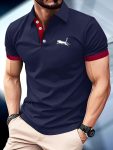 Cheetah Print Men's Trendy Henley T-Shirt Fashion Short Sleeve Casual Golf Tee Comfy Breathable Lapel Business Top For Spring Su
