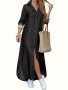 Solid Button Front Shirt Dress Casual Long Sleeve Maxi Dress Women's Clothing