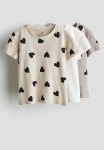 3 Pack Cotton Tops - Light Beige Hearts